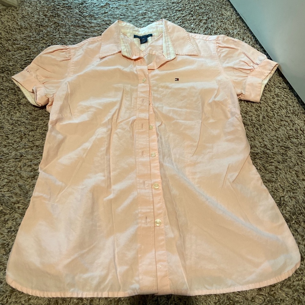 Vintage Tommy Hilfiger Button Down Shirt. (Size Small, Light pink/pink color)